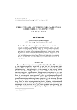 Introduction to Low Frequency Local Plasmons