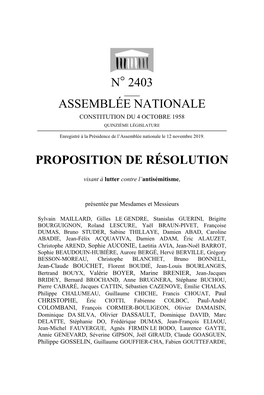 N° 2403 Assemblée Nationale Proposition De Résolution
