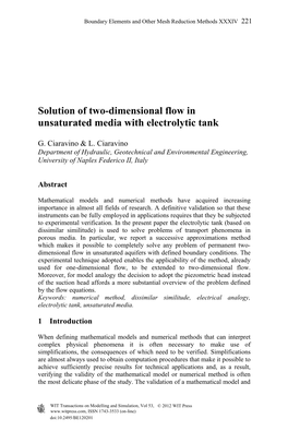 Solution of Two-Dimensional Flow in Unsaturated Media with Electrolytic Tank