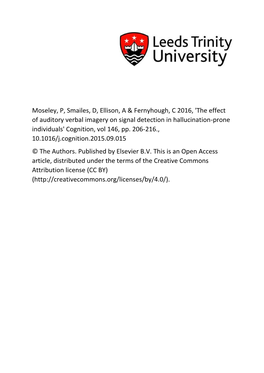 The Effect of Auditory Verbal Imagery on Signal Detection in Hallucination-Prone Individuals' Cognition, Vol 146, Pp