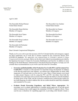 April 9, 2020 the Honorable Michael Bennet the Honorable Cory Gardner United States Senator United States Senator the Honorable