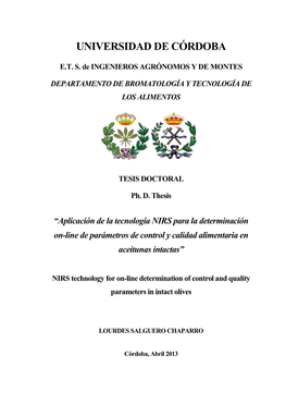 Aplicación De La Tecnología NIRS Para La Determinación On-Line De Parámetros De Control Y Calidad Alimentaria En Aceitunas Intactas”