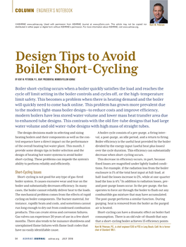 Design Tips to Avoid Boiler Short-Cycling by KENT W