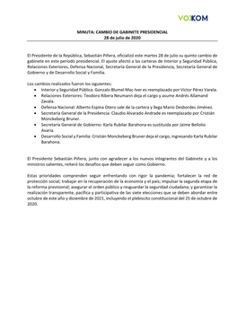 MINUTA: CAMBIO DE GABINETE PRESIDENCIAL 28 De Julio De 2020