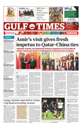 Amir's Visit Gives Fresh Impetus to Qatar-China Ties