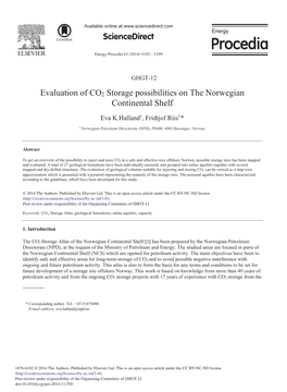 Evaluation of CO2 Storage Possibilities on the Norwegian Continental Shelf