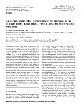 Numerical Experiments of Storm Winds, Surges, and Waves on the Southern Coast of Korea During Typhoon Sanba: the Role of Revising Wind Force