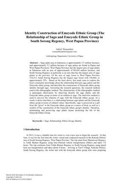 Identity Construction of Emeyode Ethnic Group (The Relationship of Sago and Emeyode Ethnic Group in South Sorong Regency, West Papua Province)