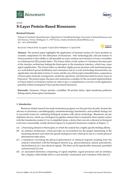 S-Layer Protein-Based Biosensors