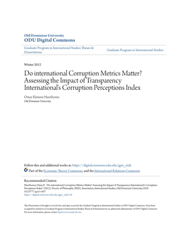 Assessing the Impact of Transparency International's Corruption Perceptions Index Omar Elemere Hawthorne Old Dominion University