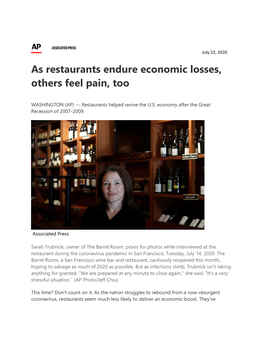 As Restaurants Endure Economic Losses, Others Feel Pain, Too