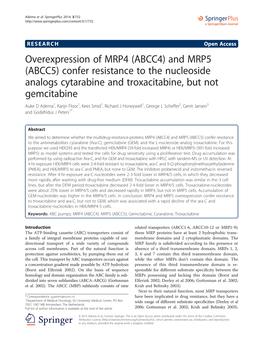 Overexpression of MRP4 (ABCC4) and MRP5 (ABCC5) Confer Resistance to the Nucleoside Analogs Cytarabine and Troxacitabine, but No