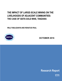 Research Report 17/1, Dar Es Salaam, REPOA