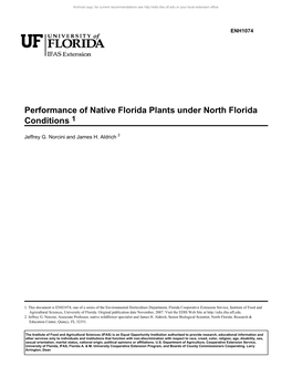 Performance of Native Florida Plants Under North Florida Conditions 1
