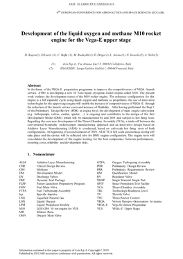 Development of the Liquid Oxygen and Methane M10 Rocket Engine for the Vega-E Upper Stage