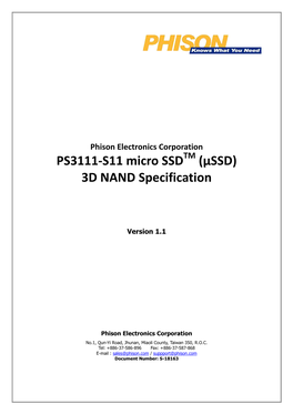 PS3111-S11 Micro SSD (Μssd) 3D NAND Specification