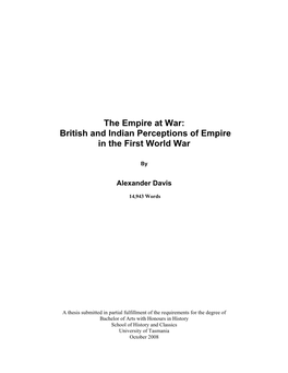 British and Indian Perceptions of Empire in the First World War