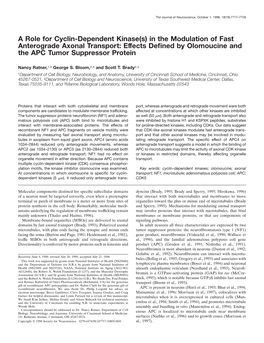 A Role for Cyclin-Dependent Kinase(S) in the Modulation of Fast Anterograde Axonal Transport: Effects Deﬁned by Olomoucine and the APC Tumor Suppressor Protein