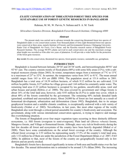 89 EX-SITU CONSERVATION of THREATENED FOREST TREE SPECIES for SUSTAINABLE USE of FOREST GENETIC RESOURCES in BANGLADESH Rahman