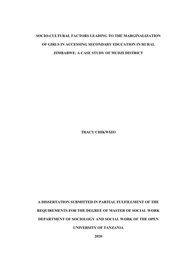 Socio-Cultural Factors Leading to the Marginalization of Girls in Accessing Secondary Education in Rural