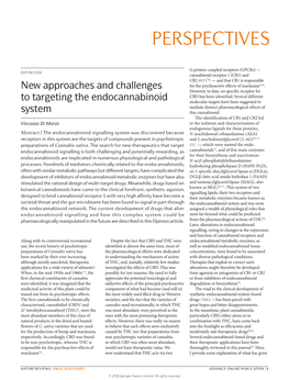 New Approaches and Challenges to Targeting the Endocannabinoid