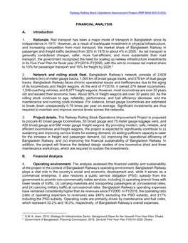 FINANCIAL ANALYSIS A. Introduction 1. Rationale. Rail Transport Has