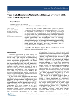 Very High Resolution Optical Satellites: an Overview of the Most Commonly Used