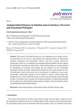 Antimicrobial Polymers in Solution and on Surfaces: Overview and Functional Principles