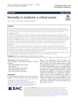 Normality in Medicine: a Critical Review Marisa Catita1,2, Artur Águas2 and Pedro Morgado1,3*