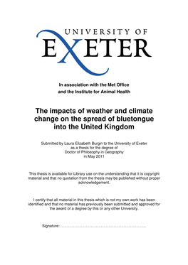 Climate Change on the Spread of Bluetongue Into the United Kingdom