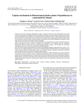 Capture Mechanism in Palaeotropical Pitcher Plants (Nepenthaceae) Is Constrained by Climate