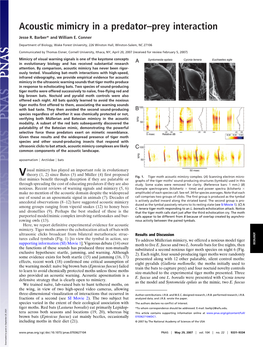 Acoustic Mimicry in a Predator–Prey Interaction