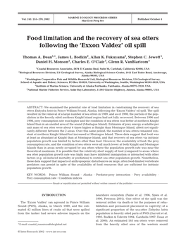 Food Limitation and the Recovery of Sea Otters Following the ‘Exxon Valdez’ Oil Spill