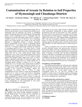 Contamination of Arsenic in Relation to Soil Properties of Mymensingh and Chuadanga Districts
