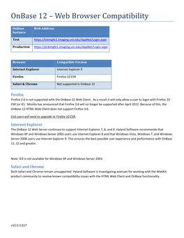 Onbase 12 – Web Browser Compatibility