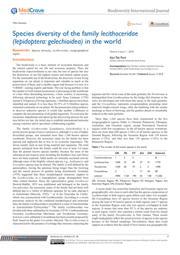 Species Diversity of the Family Lecithoceridae (Lepidoptera: Gelechioidea) in the World