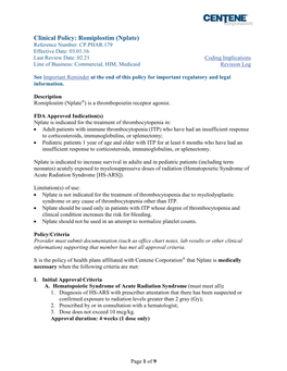 Nplate) Reference Number: CP.PHAR.179 Effective Date: 03.01.16 Last Review Date: 02.21 Coding Implications Line of Business: Commercial, HIM, Medicaid Revision Log