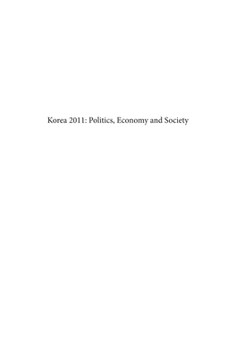 Korea 2011: Politics, Economy and Society