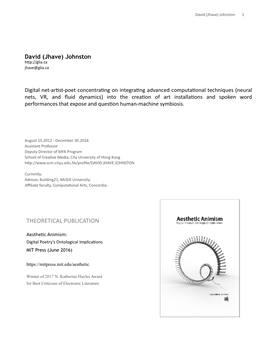 David Jhave Johnston CV