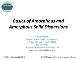 Amorphous Solid Dispersions