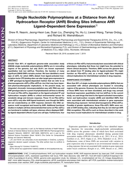 Binding Sites Influence AHR Ligand–Dependent Gene Expression S