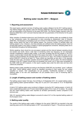 Belgium 2011 Bathing Water Report