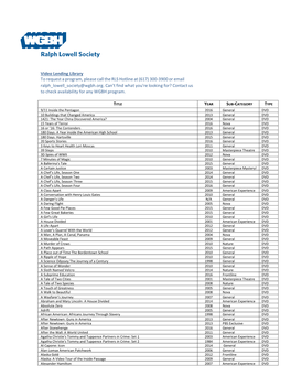 Video Lending Library to Request a Program, Please Call the RLS Hotline at (617) 300-3900 Or Email Ralph Lowell Society@Wgbh.Org