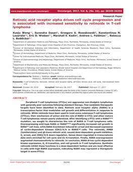 Retinoic Acid Receptor Alpha Drives Cell Cycle Progression and Is Associated with Increased Sensitivity to Retinoids in T-Cell Lymphoma