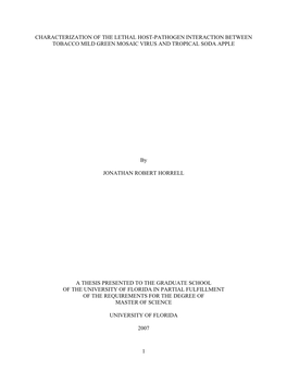 Characterization of the Lethal Host-Pathogen Interaction Between Tobacco Mild Green Mosaic Virus and Tropical Soda Apple