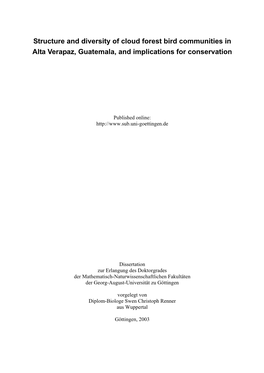 Structure and Diversity of Cloud Forest Bird Communities in Alta Verapaz, Guatemala, and Implications for Conservation