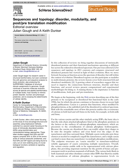 Sequences and Topology: Disorder, Modularity, and Post/Pre Translation Modiﬁcation