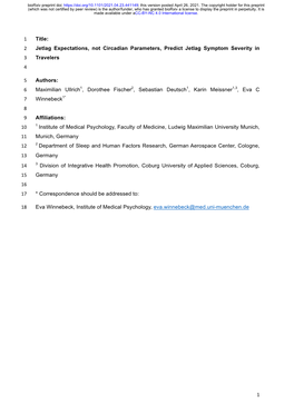 Jetlag Expectations, Not Circadian Parameters, Predict Jetlag Symptom Severity in 3 Travelers 4