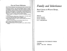 Family and Inheritance Articles in the Journal Past and Present