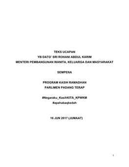 Teks Ucapan Yb Dato' Sri Rohani Abdul Karim Menteri